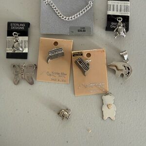 Sterling Silver Charm Pendants Lot - Butterfly, Bear, Elephant,